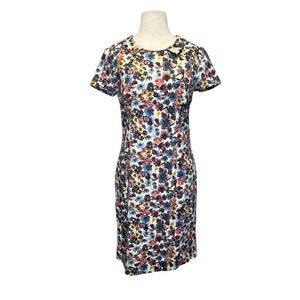 Peserico Floral Sheath Dress IT 44 US 8 Pastel Jewel Tones Beaded Short Sleeve